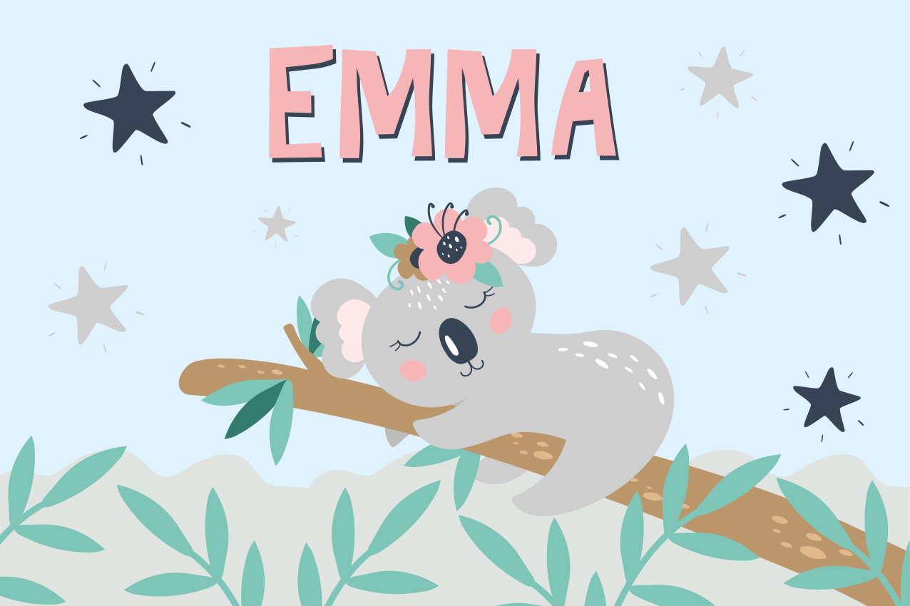 Alfombra vinílica bebé Lindo koala para niña con nombre - TenVinilo