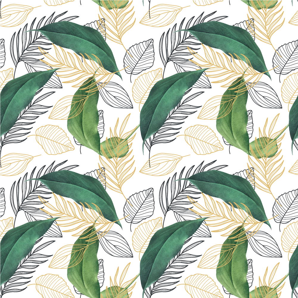 Alfombra vinílica flores Hojas verdes y doradas con dibujos de ar - TenVinilo