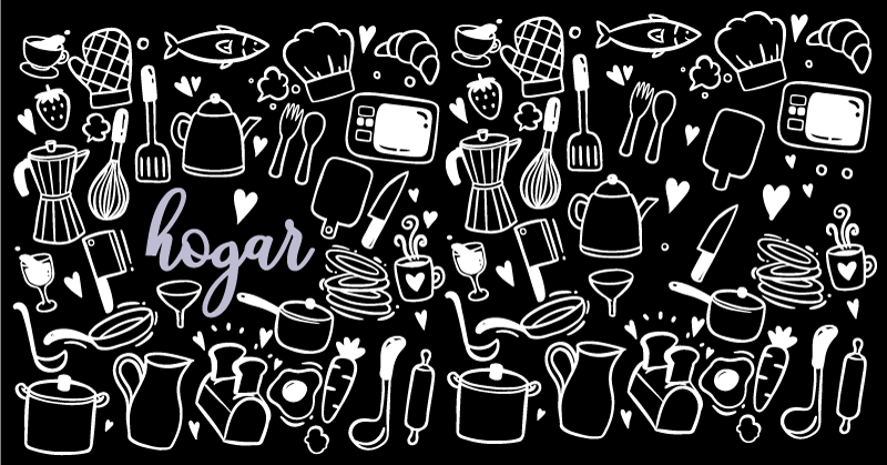 Alfombra cocina elementos blanco y negro - TenVinilo