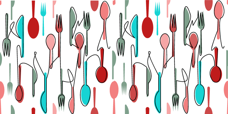 Alfombra de cocina cubiertos de colores - TenVinilo