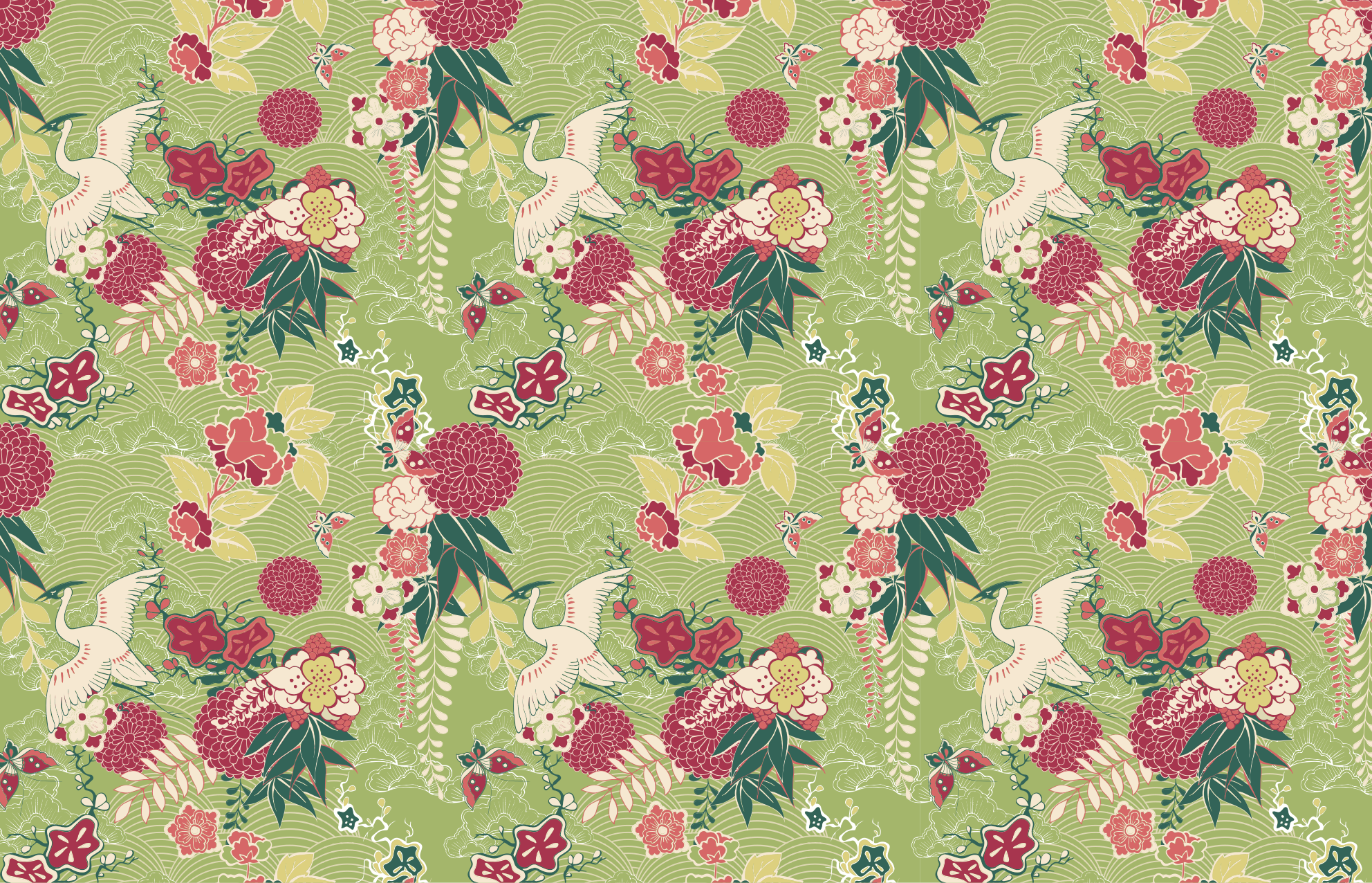 Alfombra vinilo flores seda oriental chinoiserie - TenVinilo