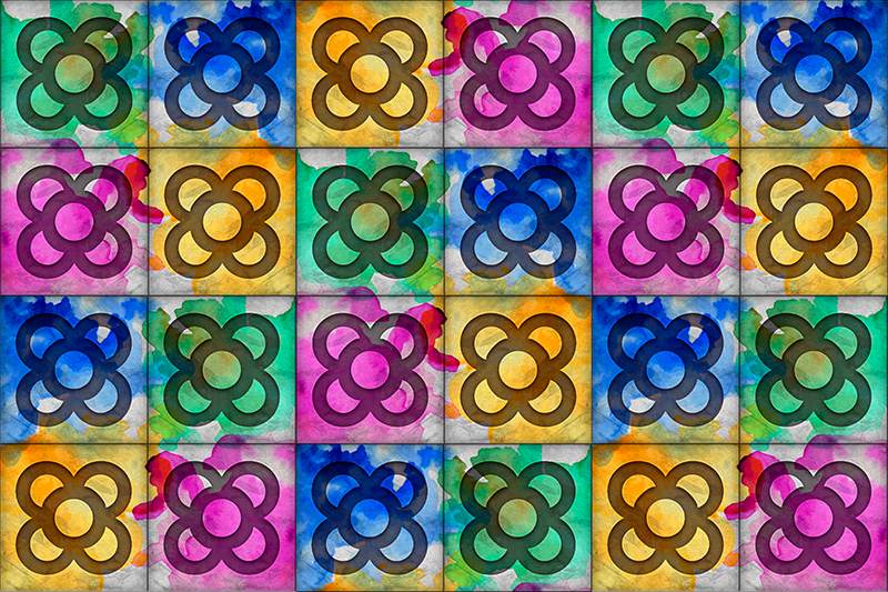 Alfombra vinilo retro azulejo de panot colorido - TenVinilo