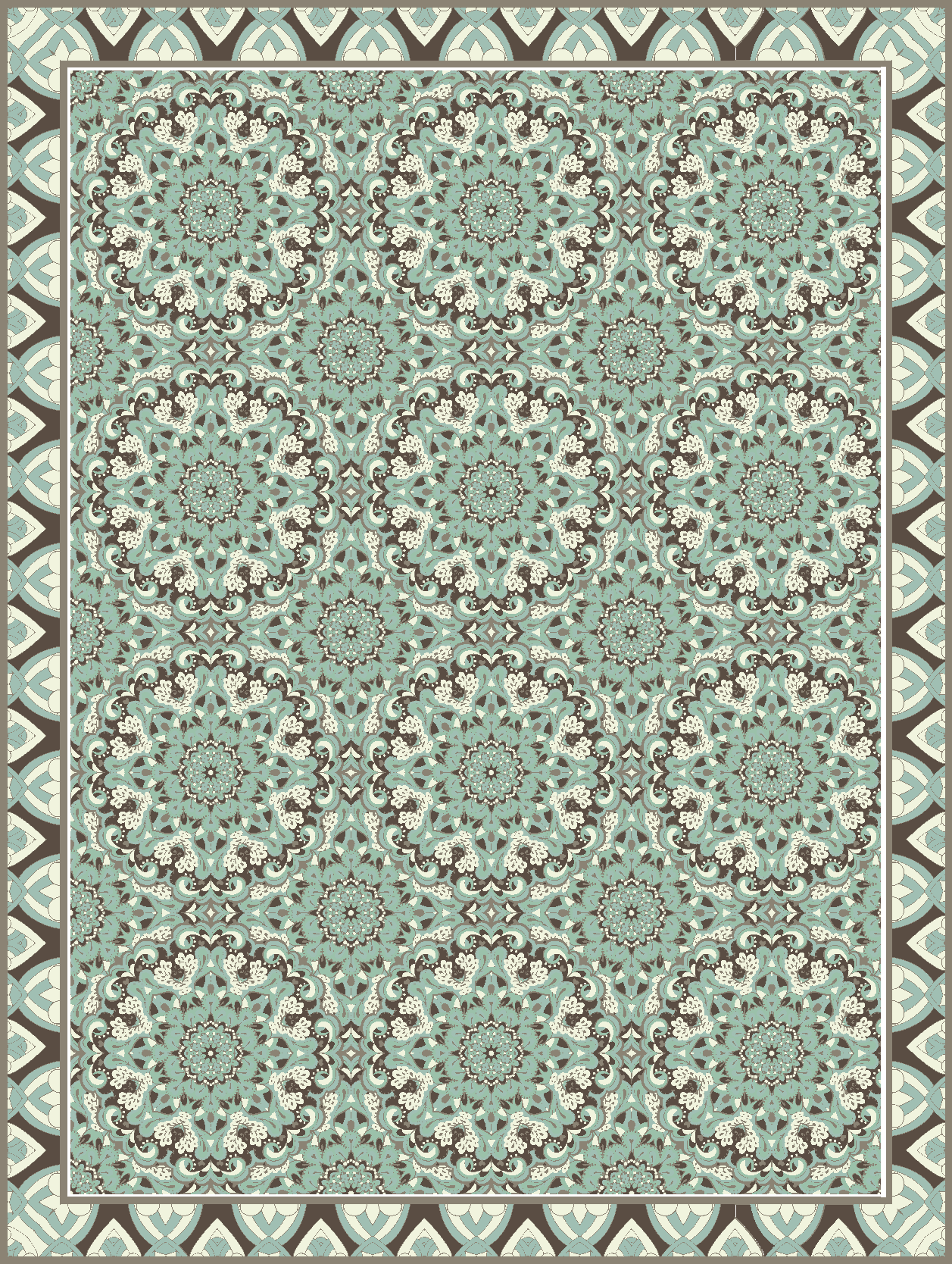 Alfombra vinílica comedor patrón de mosaico floral - TenVinilo