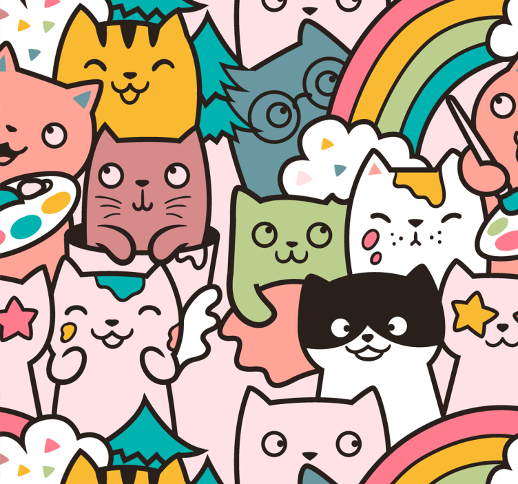 Papel mural bebé unicornios gatos juguetones - TenVinilo