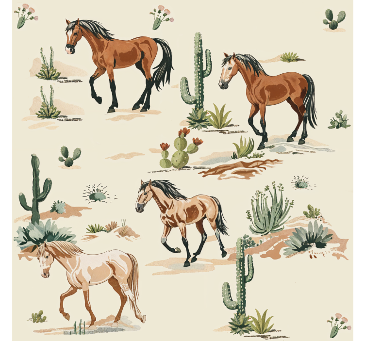 Papel mural caballos patrón beige - TenVinilo