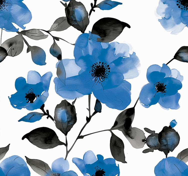 Papel pintado flores patrón de amapolas azules - TenVinilo