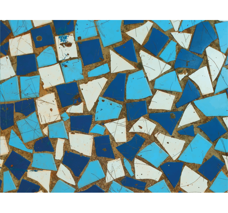Papel mural pasillo patrón mosaico azul geométrico - TenVinilo