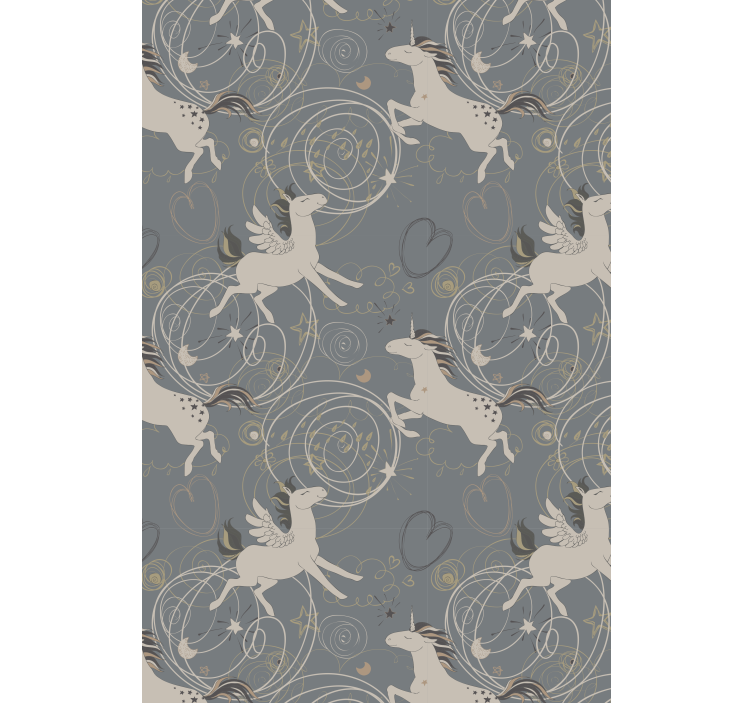 Papel mural infantil unicornios pegaso sobre fondo oscuro - TenVinilo