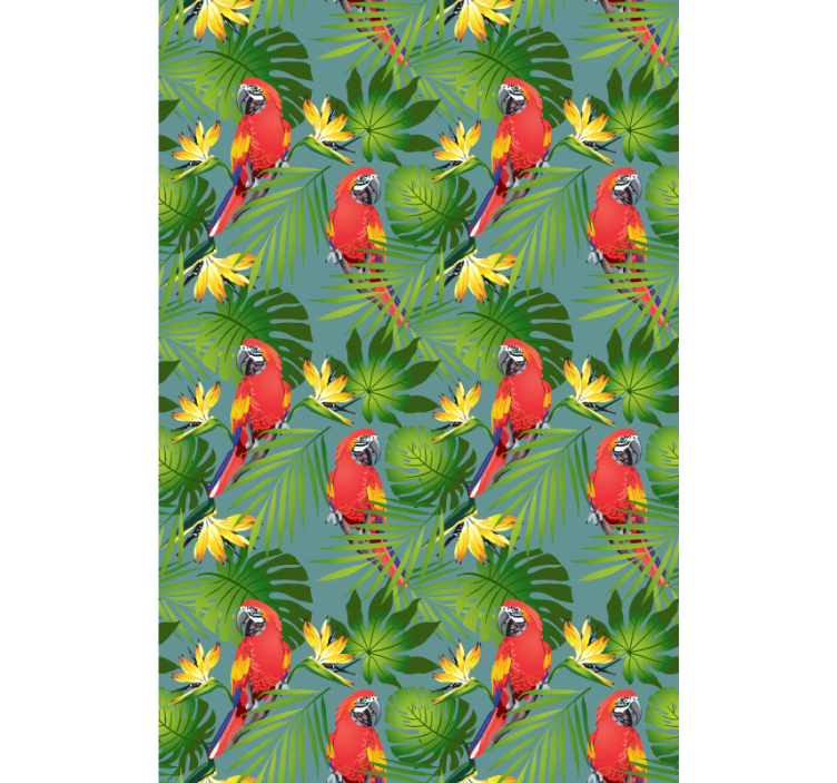 Papel mural infantil loros y hojas tropicales - TenVinilo