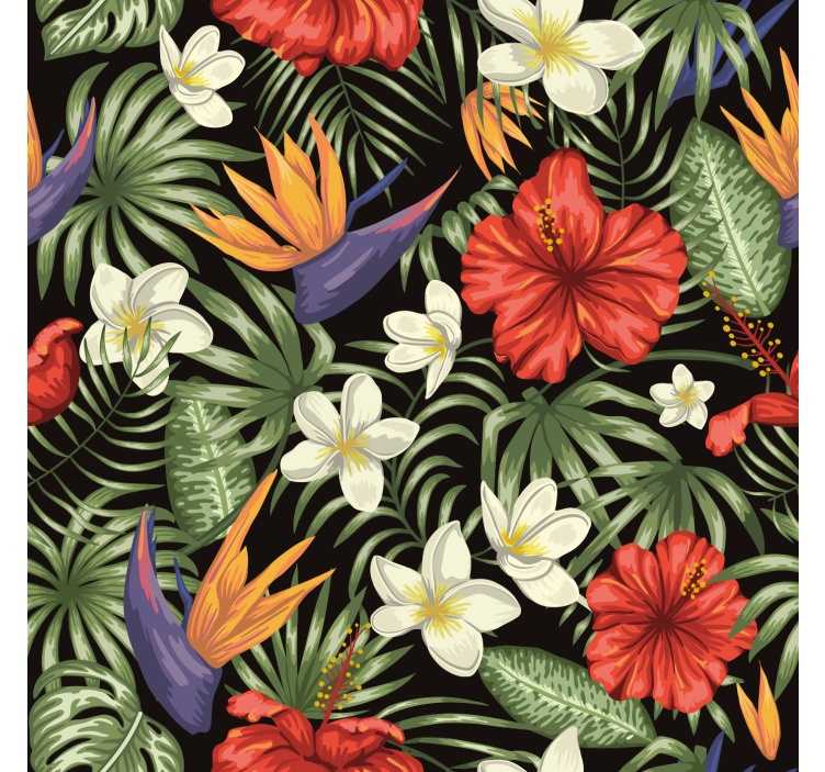 Papel pintado flores diseño de plantas tropicales - TenVinilo