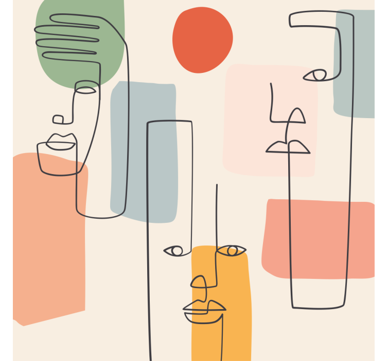 Papel mural geométrico arte minimalista con rostros - TenVinilo