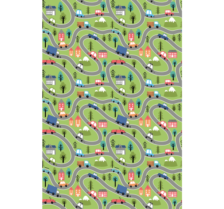 Papel mural infantil carreteras de vehículos coloridos - TenVinilo