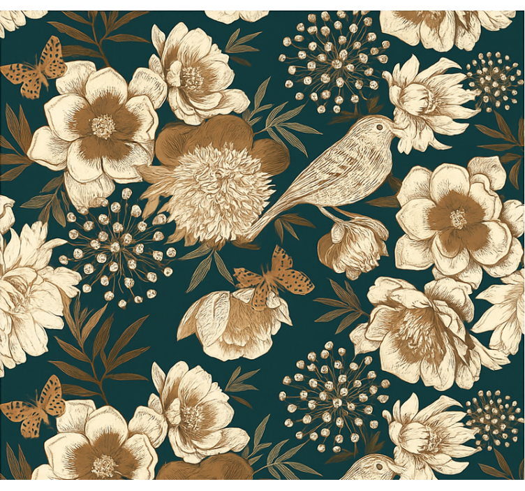 Papel mural pájaros botánico vintage chinoiserie - TenVinilo