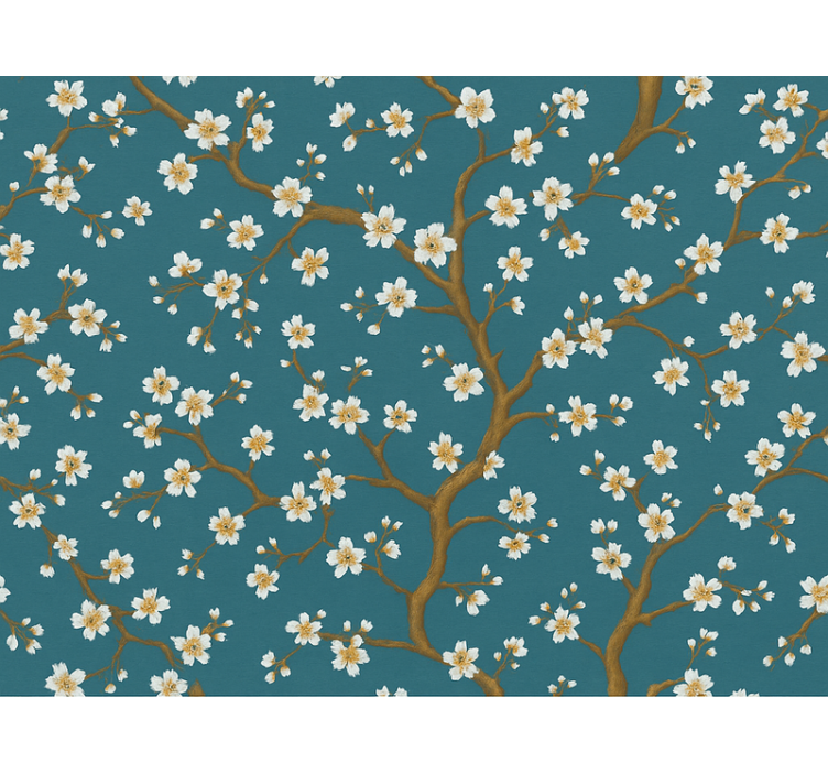 Papel pintado flores flor dorada en teal - TenVinilo