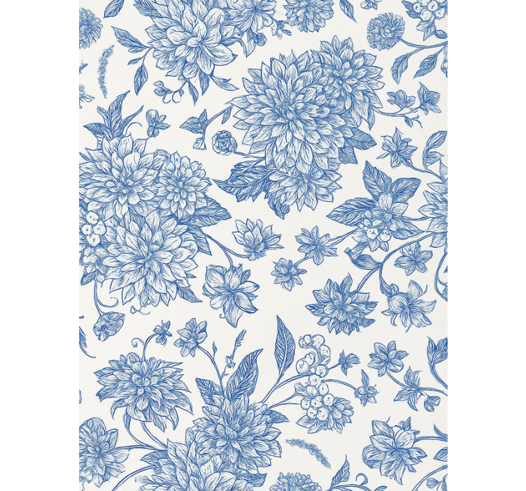 Papel mural dormitorio matrimonio dahlia azul floral - TenVinilo