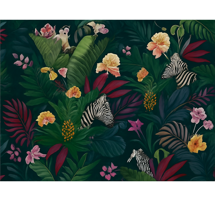 Papel mural dormitorio matrimonio patrón tropical colorido - TenVinilo