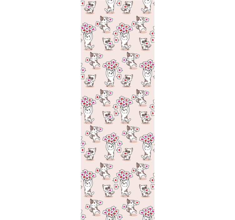 Papel mural dormitorio gatos con iconos de corazón - TenVinilo