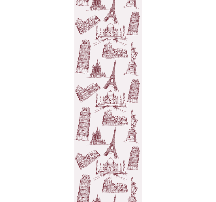 Papel mural dormitorio patrón de monumentos famosos - TenVinilo