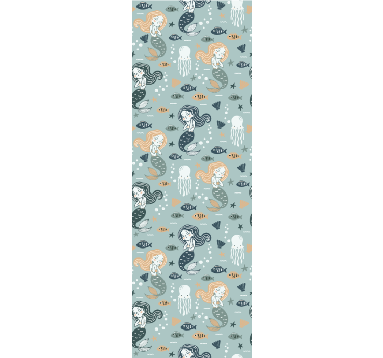 Papel mural dormitorio patrón de sirena mágica azul - TenVinilo