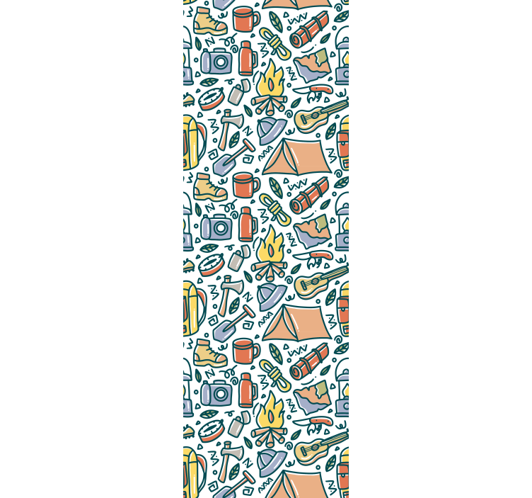 Papel mural dormitorio montañas y camping dibujados a mano - TenVinilo