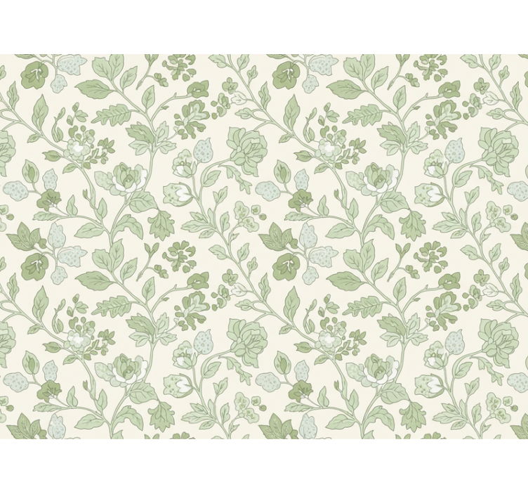 Papel mural piedra crema verde floral - TenVinilo