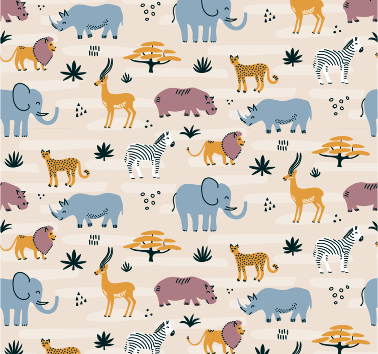 Papel mural animales conjunto de animales de safari - TenVinilo