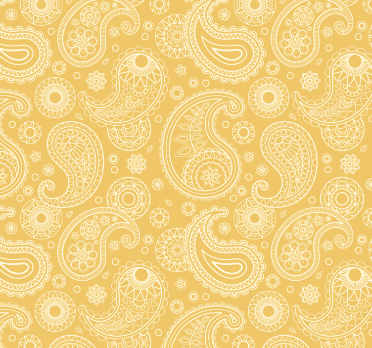 Papel mural recibidor intrincado motivo paisley amarillo - TenVinilo