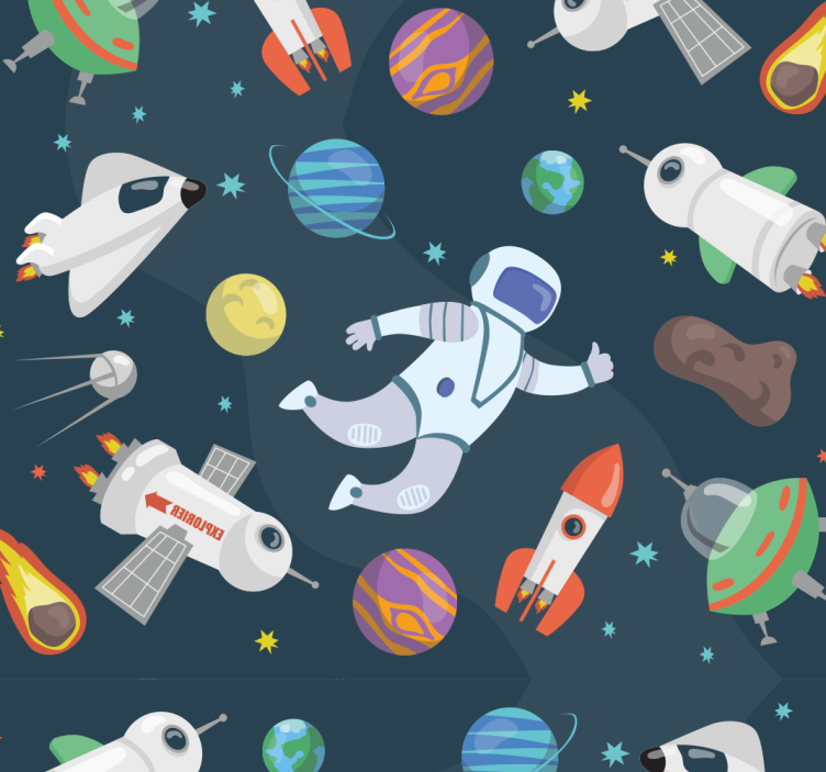 Papel pintado infantil astronautas dibujados - TenVinilo