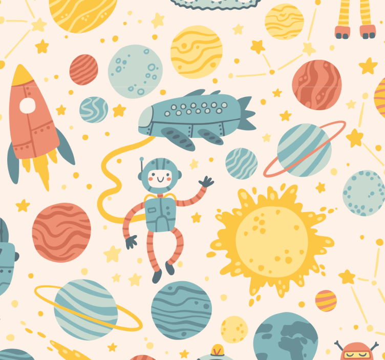 Papel pintado infantil soles y astronautas - TenVinilo