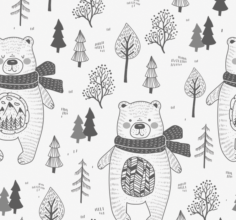 Papel pintado moderno Lindo oso y bosque dibujado a mano - TenVinilo