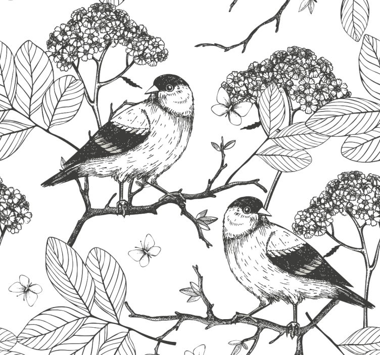 Papel mural pájaros motivo botánico de pájaros - TenVinilo