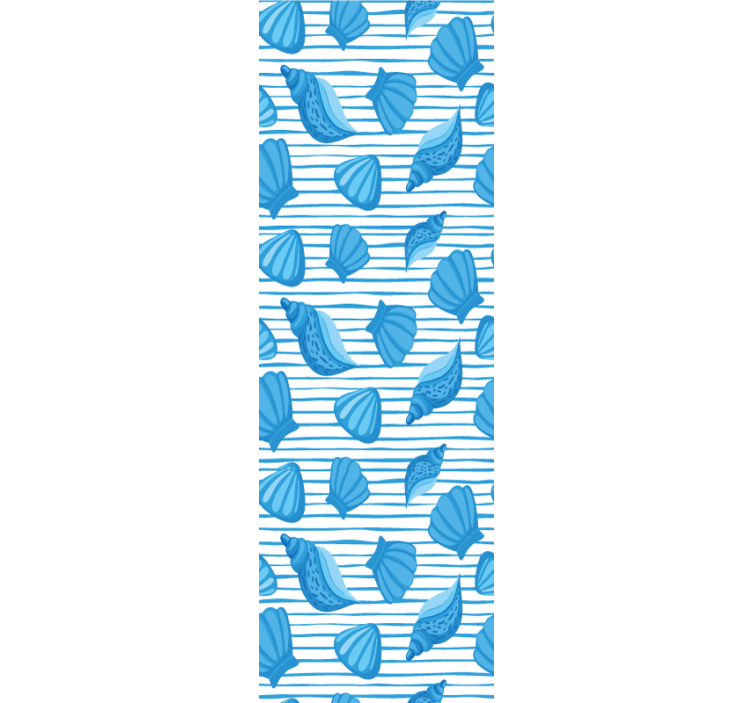 Papel pintado baño Conchas y rayas azules - TenVinilo