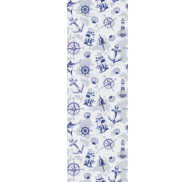 Papel pintado infantil Patrón de brújula y velero - TenVinilo