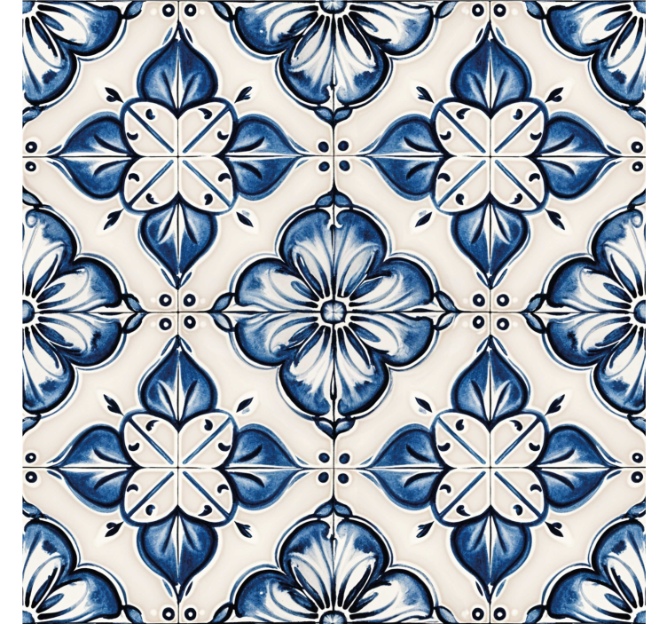 Papel mural azulejos patrón floral azul - TenVinilo