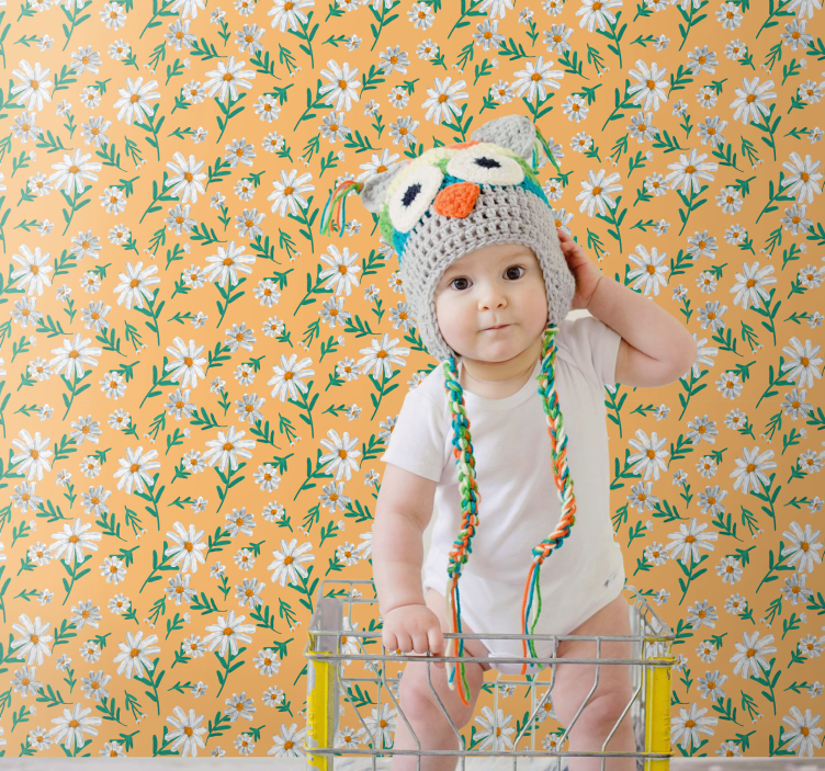 Papel pintado flores patrón margaritas - TenVinilo