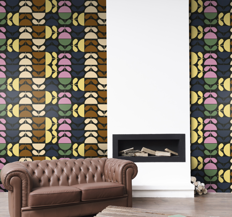 Papel mural floral patrones de hojas estilizadas - TenVinilo