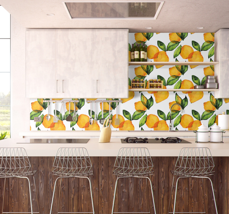 Papel mural de limones estilo mediterráneo - TenVinilo