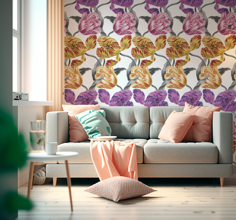Papel pintado flores tulipanes elegantes - TenVinilo