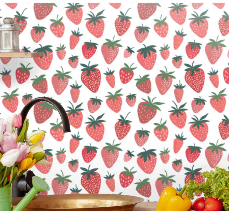 Papel pintado cocina Mano dibujar fresas - TenVinilo