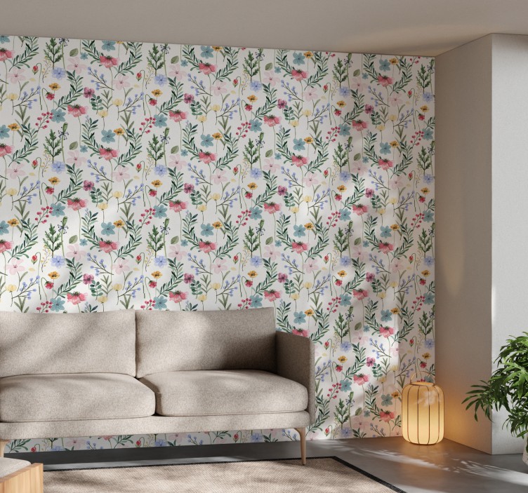 Papel de pared para salón flores y plantas - TenVinilo