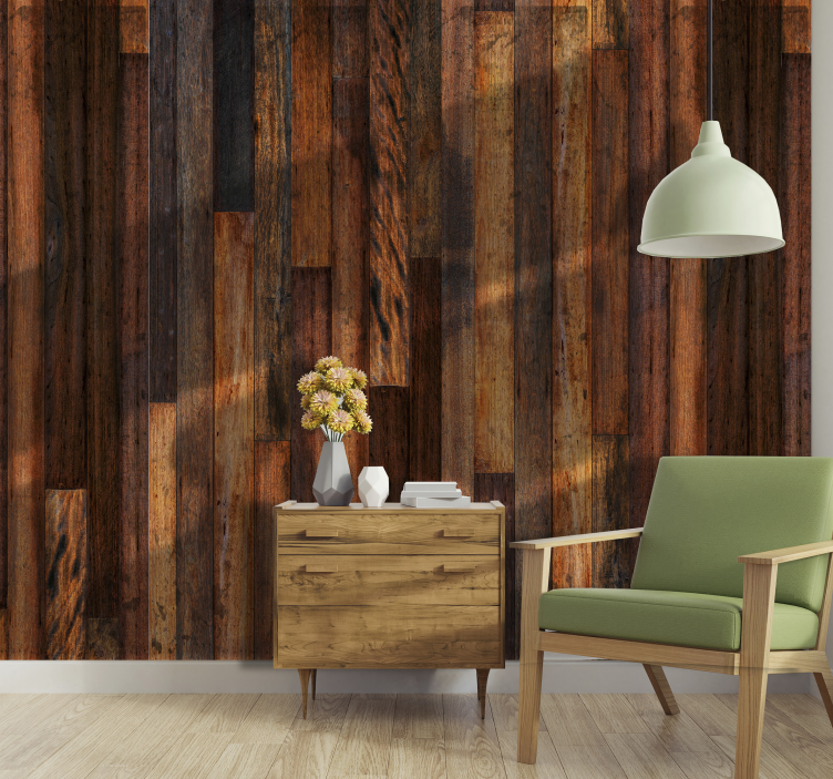 Papel pintado madera listones tonos marrones - TenVinilo