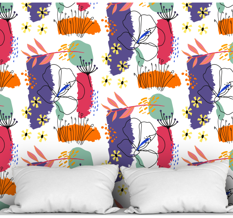 Papel pintado floral Flor abstracta pintada a mano - TenVinilo