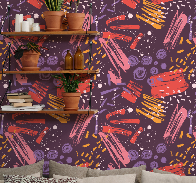 Papel mural abstracto pinceladas expresivas - TenVinilo