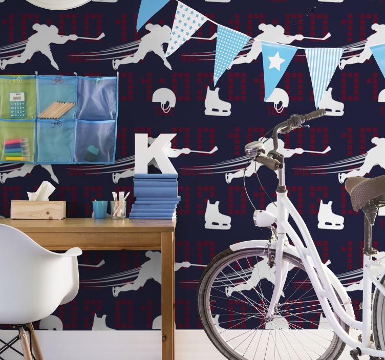 Papel mural personalizable acción de hockey sobre hielo - TenVinilo