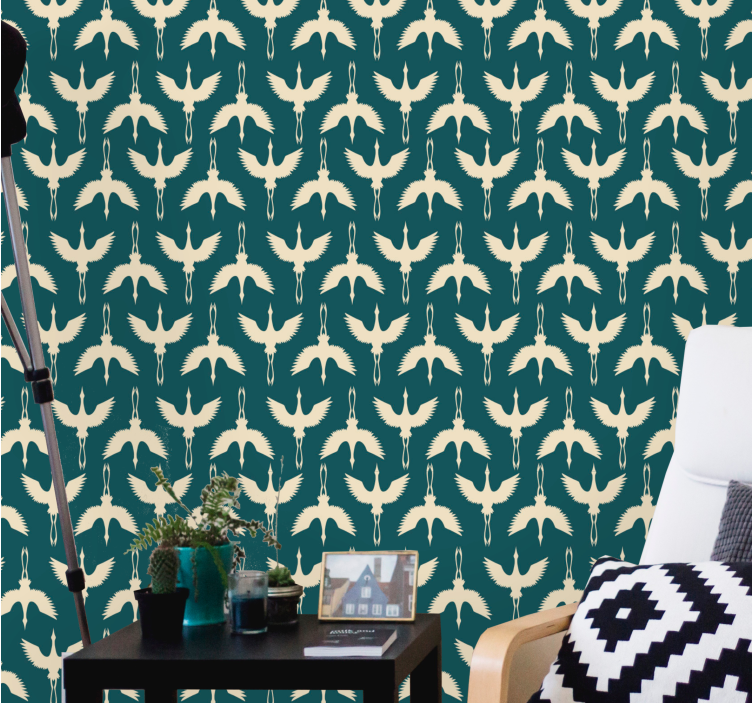 Papel mural pájaros elegantes diseños beige - TenVinilo