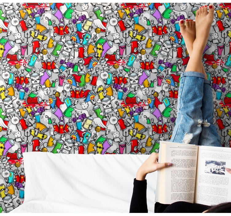 Papel mural arte botes de pintura de graffiti - TenVinilo