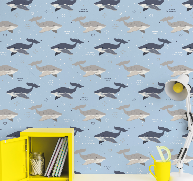 Papel mural animal interior con estampado de ballenas - TenVinilo