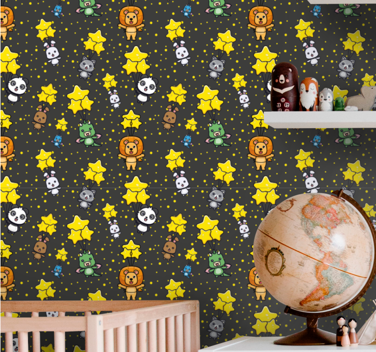 Papel mural bebé animales bebés y estrellas - TenVinilo