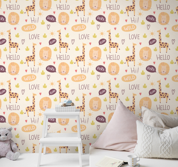 Papel mural infantil jirafas bebés de la jungla - TenVinilo