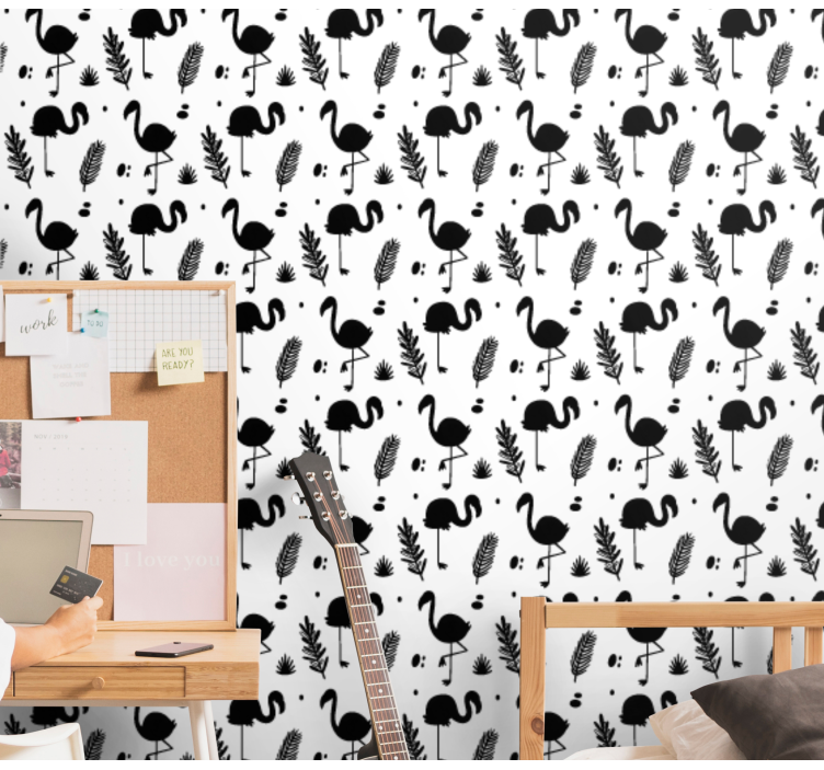 Papel mural animal patrón de follaje de flamenco - TenVinilo